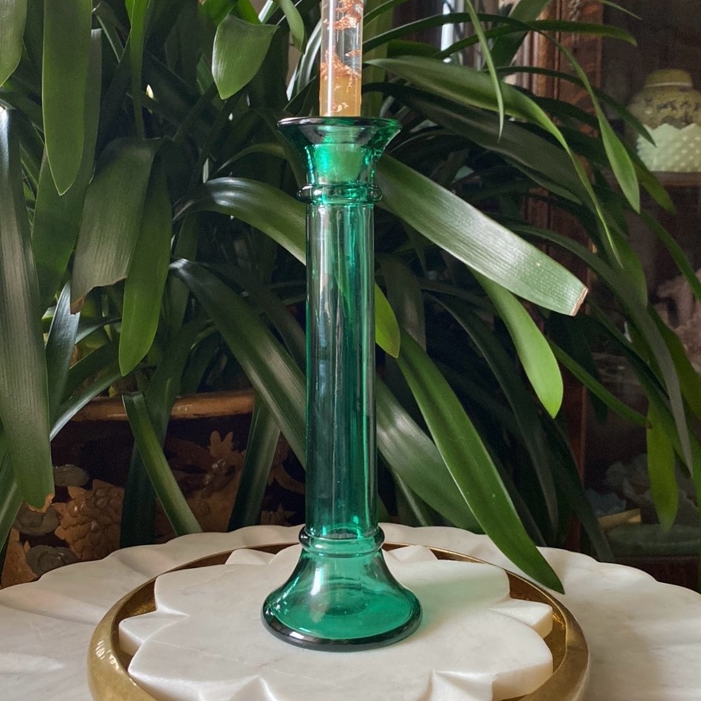 Vintage Indiana Glass Evergreen 9” Bud Vase Taper Candle Stick Holder - USA